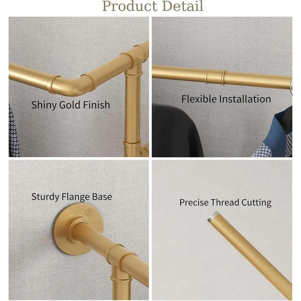 Gold Wall-Mounted 2-Pack Clothes Racks, 36.2 Hanging Storage for Laundry & Bedrooms