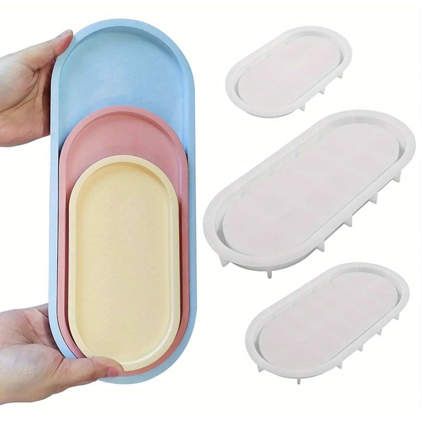 

3PCS Oval Tray Silicone Molds, Different Size Tray Resin Concrete Mold Large Rolling Tray Molds for Epoxy Resin Casting Mold