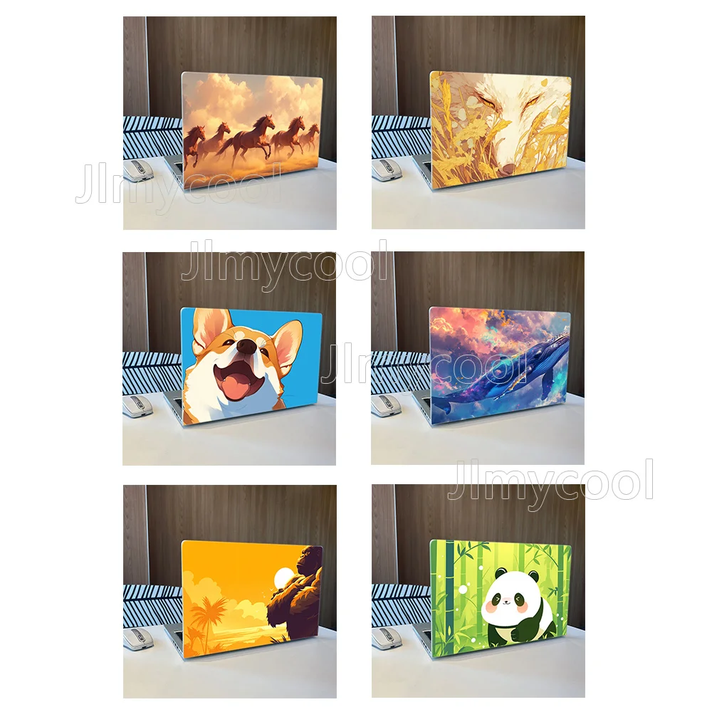 

2 штуки наклеек-скинов для ноутбука MacBook Pro 16 дюймов с изображением корги, кита и скачущей лошади, виниловая пленка для ноутбука с персонажами