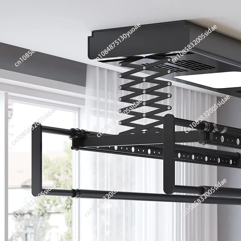Electric Clothes Dryer Rack Remote Control Telescopic Lift 9 Rods Dual Light Automatic Air Dry for Home