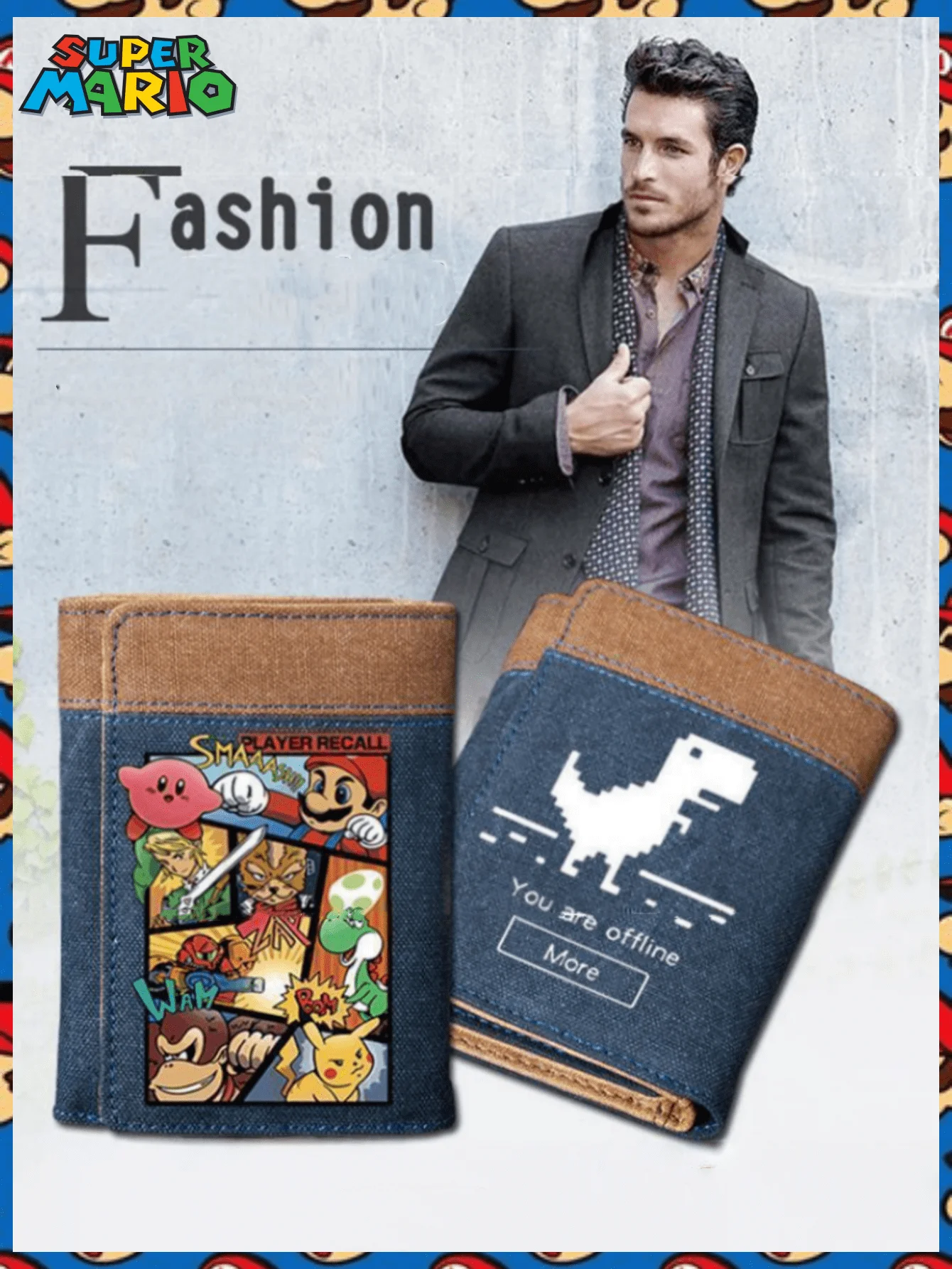 

1pc MINISO Cute Mario Coin Wallet for men, vertical style, fashionable and trendy student and teenage games, cartoon and anime p