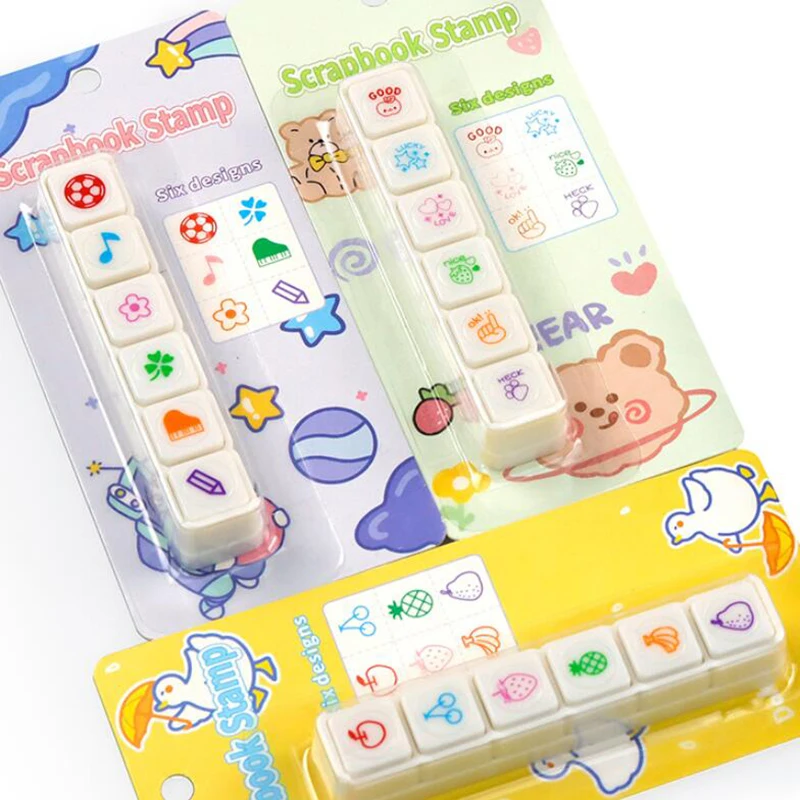 6pcs/set Creative Self Ink Reward Stamps Kawaii Press Inkpad Stamps Encourage Kids DIY Art Crafts Stationery Office Supplies