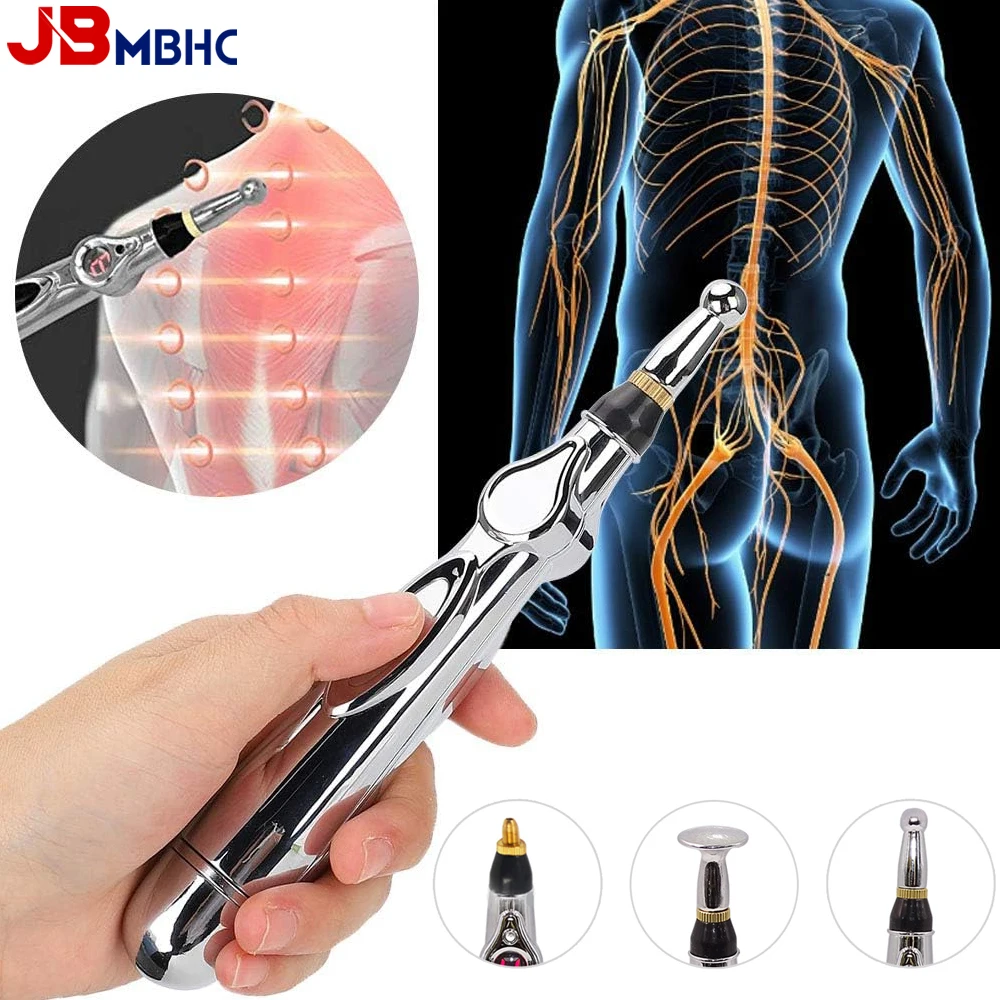 

Electronic Acupuncture Pen Laser Energy Meridians Body Massager with 3/5 Types Massager Heads Pain Relief Therapy Relaxing Body