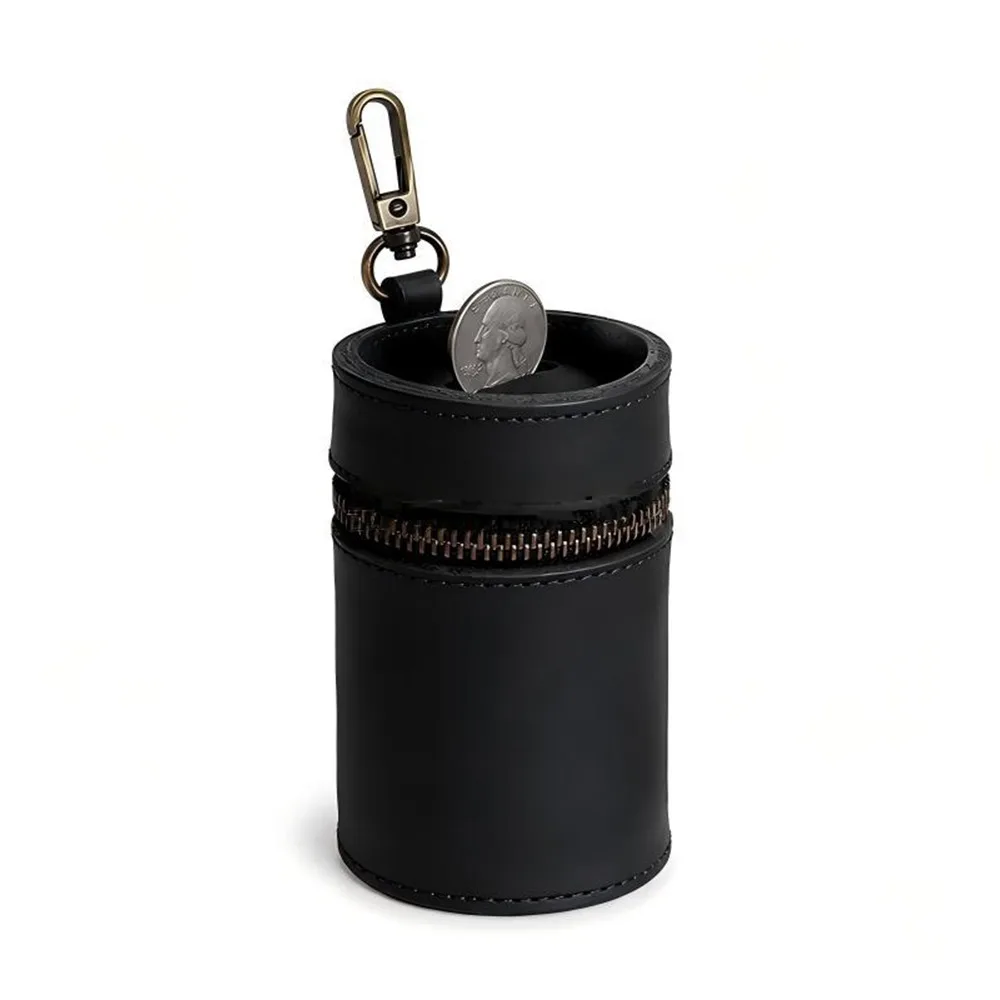 PU Leather Coin Bank Zipper Closure Vintage Style Coin Purse Round Cylinder Shape Coin Slot Keychain Coin Holder Daily Carry