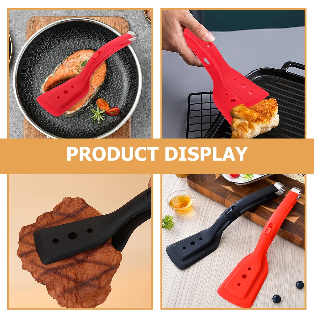 

2Pcs Silicone Stainless Steel Kitchen Clamp Tong Cooking Shovel Food Flipping Heat Resistant Anti Scalding Handle Suitable