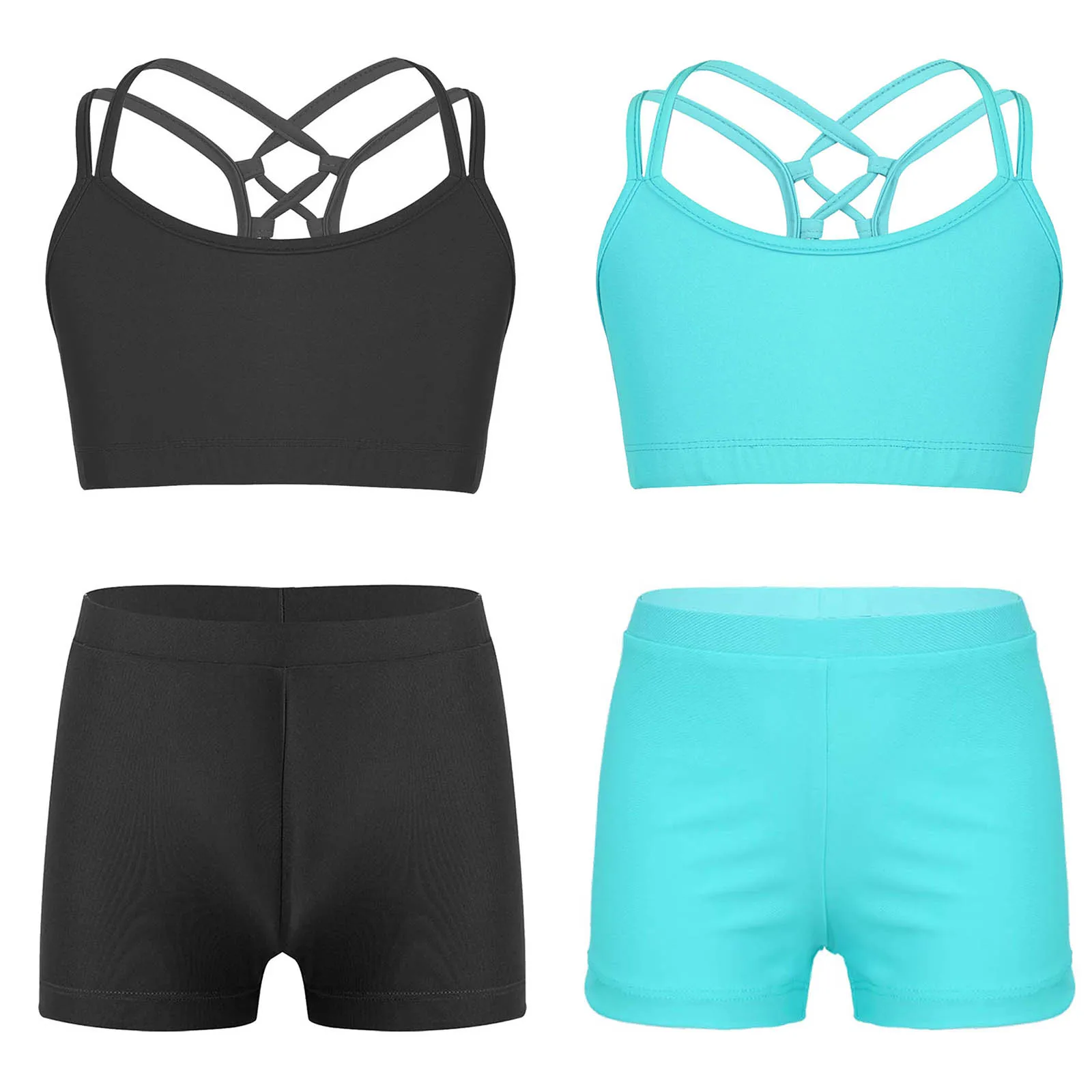 Kids Girls Sports Outfits Ballet Dance Sets Sleeveless Crop Top with Elastic Waistband Shorts for Swimming Bathing Beachwear