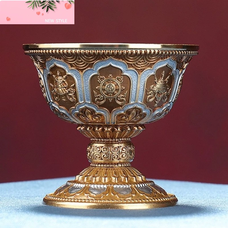 

Bronze Buddhist Bowl,Copper, Auspicious Tantric Holy Water Cup, Engraved Tibetan Bowl, Tribute Desktop Home Decorative , 10.5 cm