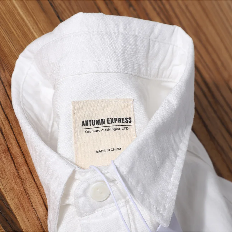 High Quality 100% Cotton Oxford Shirt Men\'s Long Sleeve Japanese Retro White Shirt Unisex Classic Casual Loose Fit Shirt Coats