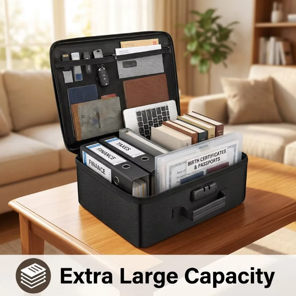 Fireproof Storage Box - Fire Resistant Document/File Organizer, Waterproof, Extra Large Capacity, for Home Office Emergency