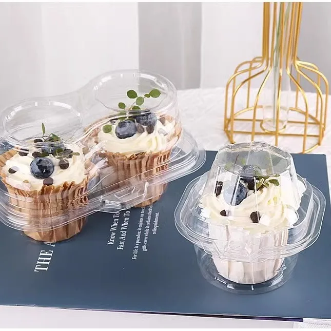 Anti Fog Transparent Plastic Wrapping Case Tiramisu Pastry Cupcake Packaging Box with Extra Height Food-grade Material 50pcs