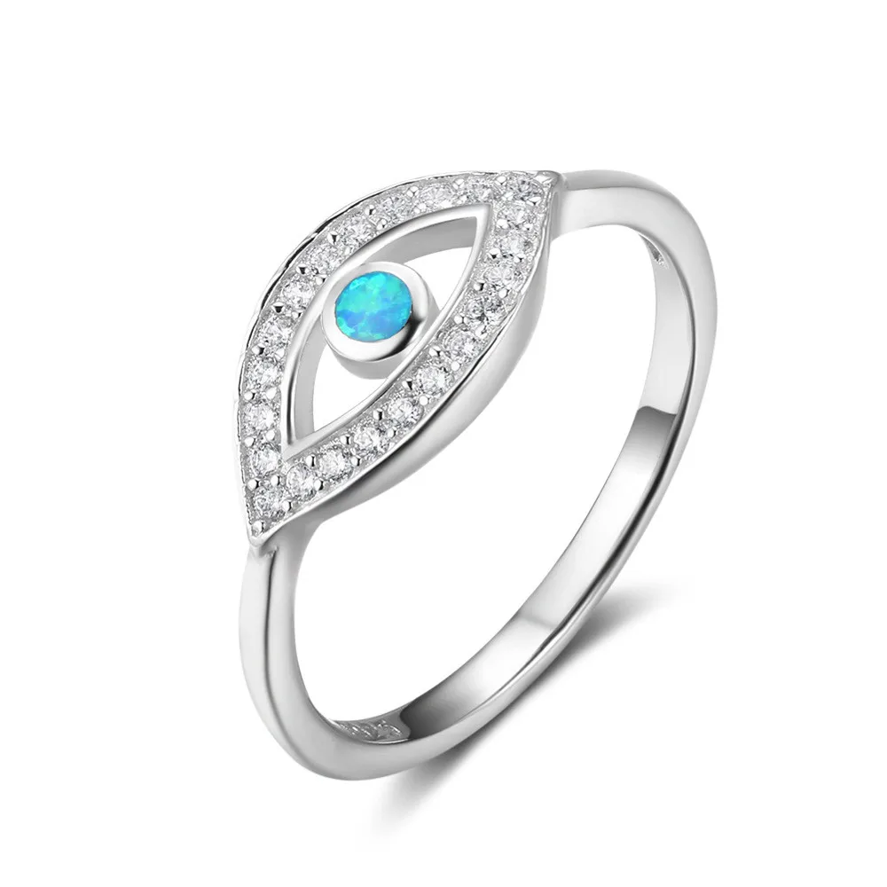 

925 Sterling Silver Handmade Blue Fire Opal Ring Eye Shaped Design Rhodium Plating for Women Trendy for Wedding Engagement Party