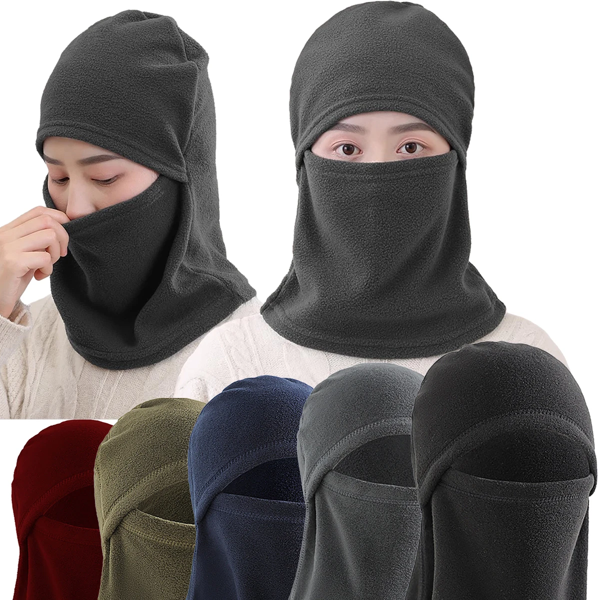 3Pcs/Set Men Warm Polar Fleece Winter Motorcycle Face Ski Hat Cycling Mask Thermal Windproof Balaclava Women Outdoor Sport Caps
