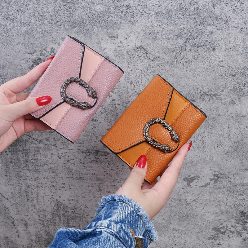 نمط جديد المرأة المحفظة حقيبة جلدية قصيرة خياطة صغيرة ثلاثة أضعاف حقيبة يد متعددة الوظائف متعددة فتحة للبطاقات حامل بطاقة
