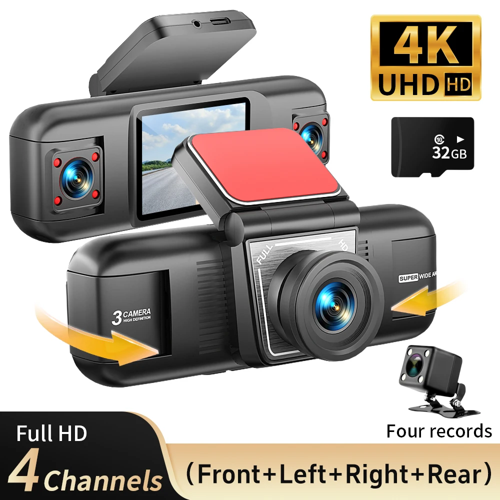 

360° 4 Channel Dash Camera 1080P HD Front Left Right Rear Lens Coverage, Loop Record, Night Vision, G-sensor