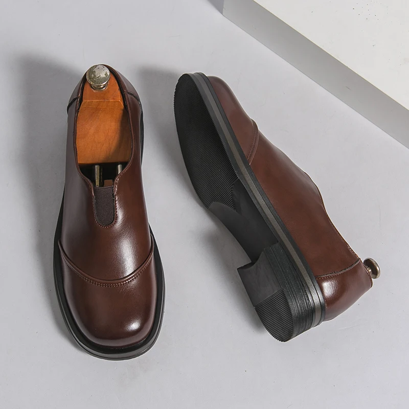 Retro Men Square-toe Business Formal Dress Shoes Black-brown Color Men Casual Slip-on Loafers Casual Leather Shoes Sizes 38 - 46