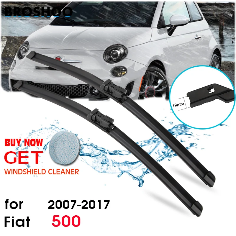 

BROSHOO Car Windshield Wiper Blade Natural Rubber For Fiat 500 500C 500L 500X Fit Push Button Arm From 2007 To 2017 Accessories