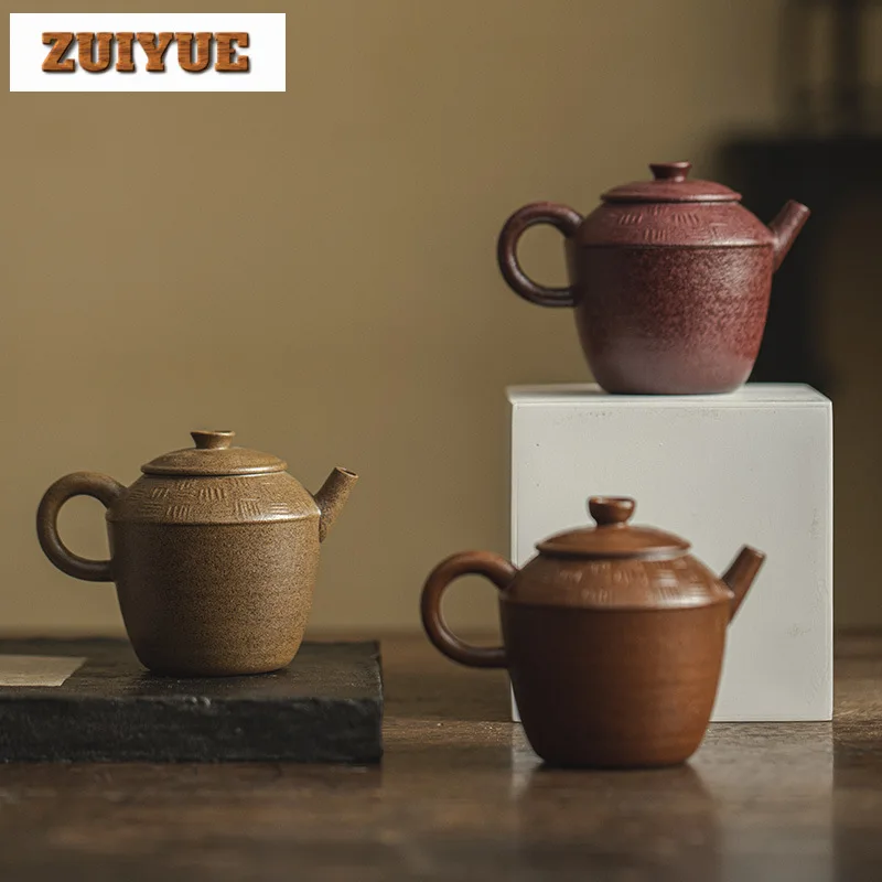 125ml Handmade Rough Pottery Teapot Japanese Boutique Ball Hole Filter Teapot Creative Small Pot Tea Maker Kettle Cafes Crafts