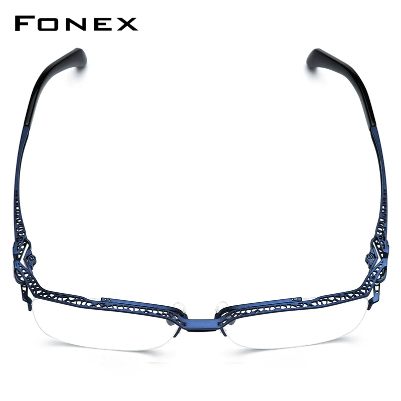 FONEX Titanium Eyeglasses Frame Men 2024 New Women Hollow Out Design Semi Rimless Square Glasses Half Frame Eyewear F85770