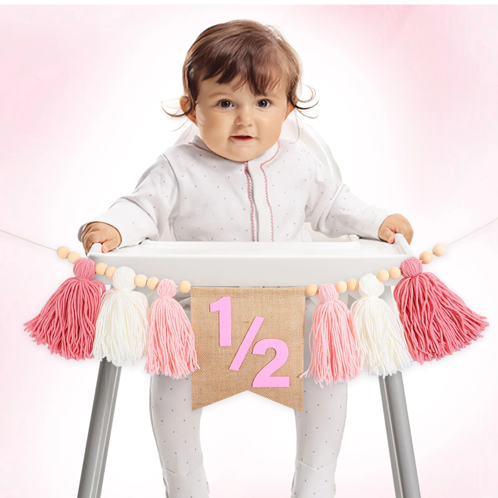 

High Chair Banner Baby Birthday Decorations 1/2 Highchair Polyester Cloth Tear Resistant Lightweight Setup Versatile Use Festive