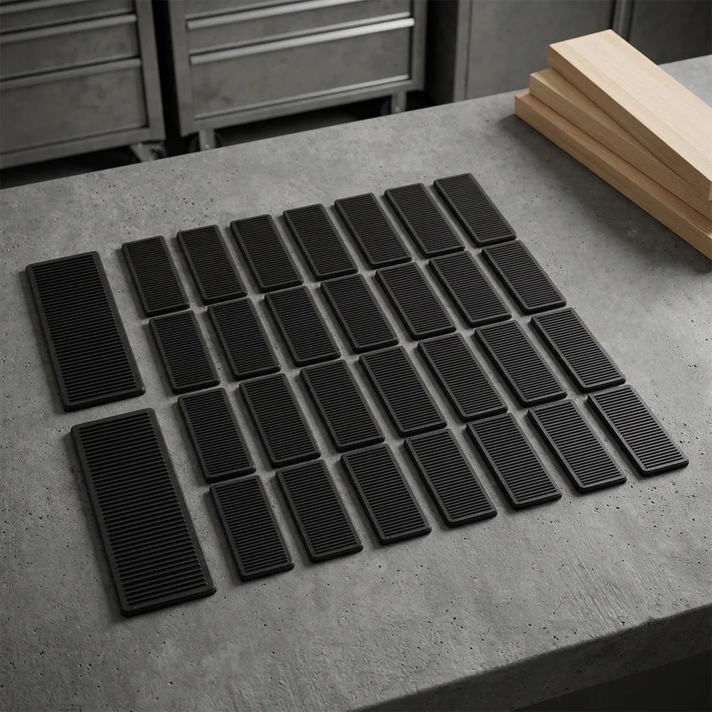 Consistent 1/8 Inch Plastic Shims for Gap Control Between Components in Interior Finishing and Partition Assembly