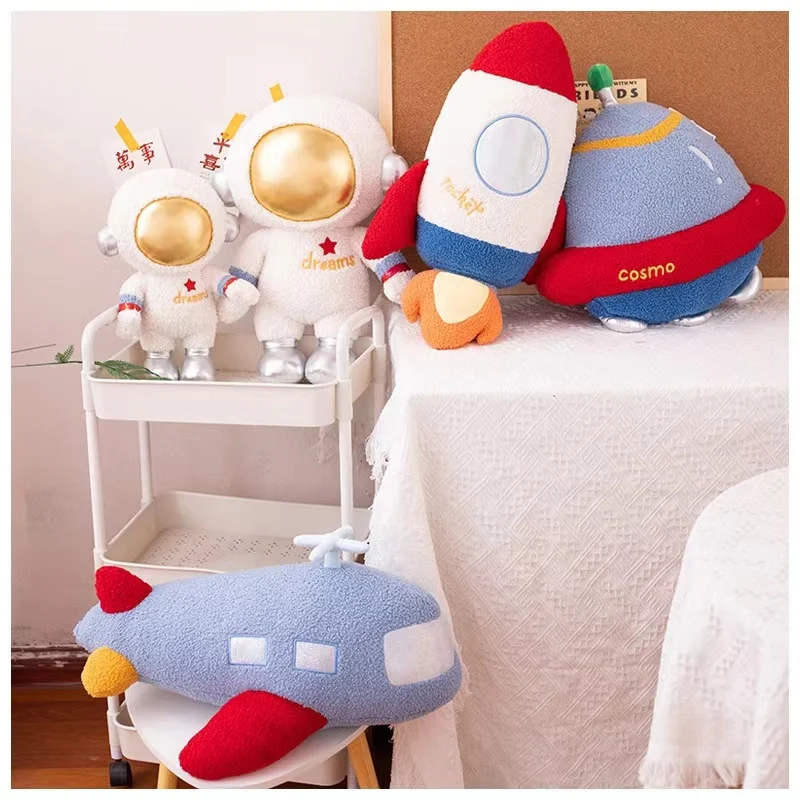 Cohete espacial suave, nave espacial, avión OVNI, astronauta, juguete de peluche alienígena, almohada de nave espacial, regalo para niño, decoración de habitación