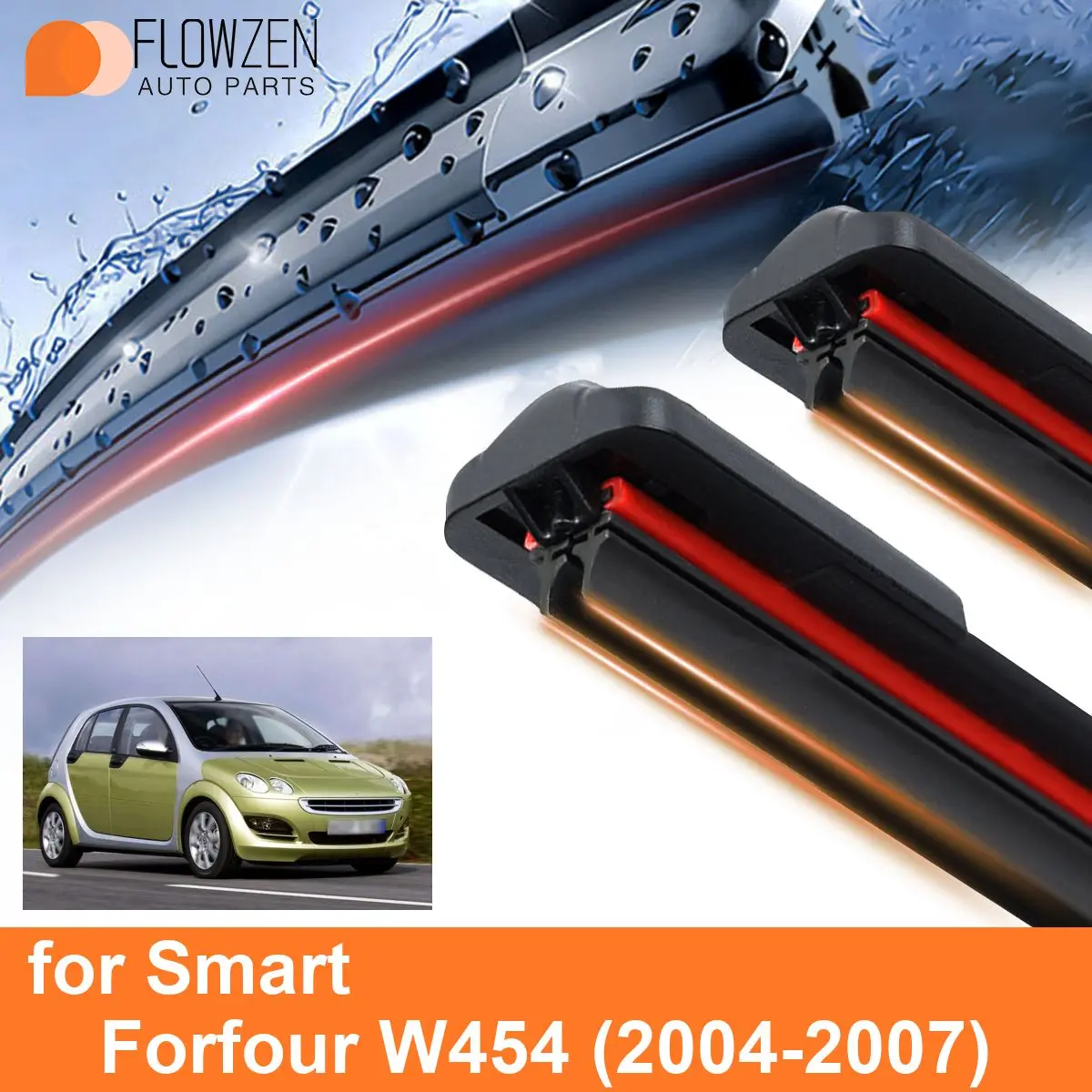 Car Windshield Wiper Blades for Smart Forfour W454 Double Rubber Frameless Bracketless WipersSoft Accessories2004 2005 2006 2007