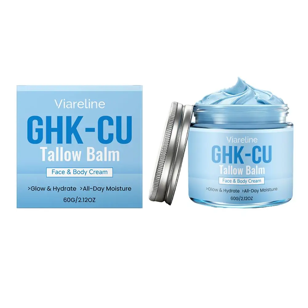 Natural Beef Tallow Blue Balm With GHK CU Copper Peptide And Honey Deep Hydrating Brightening Face And Body Skin Care Cream