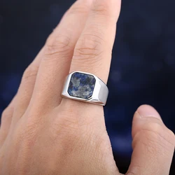 Good Polished 2024 New 316L Stainless Steel Good Polished Square Blue Stone Ring For Man Women Couple Gift Fashion Jewelry