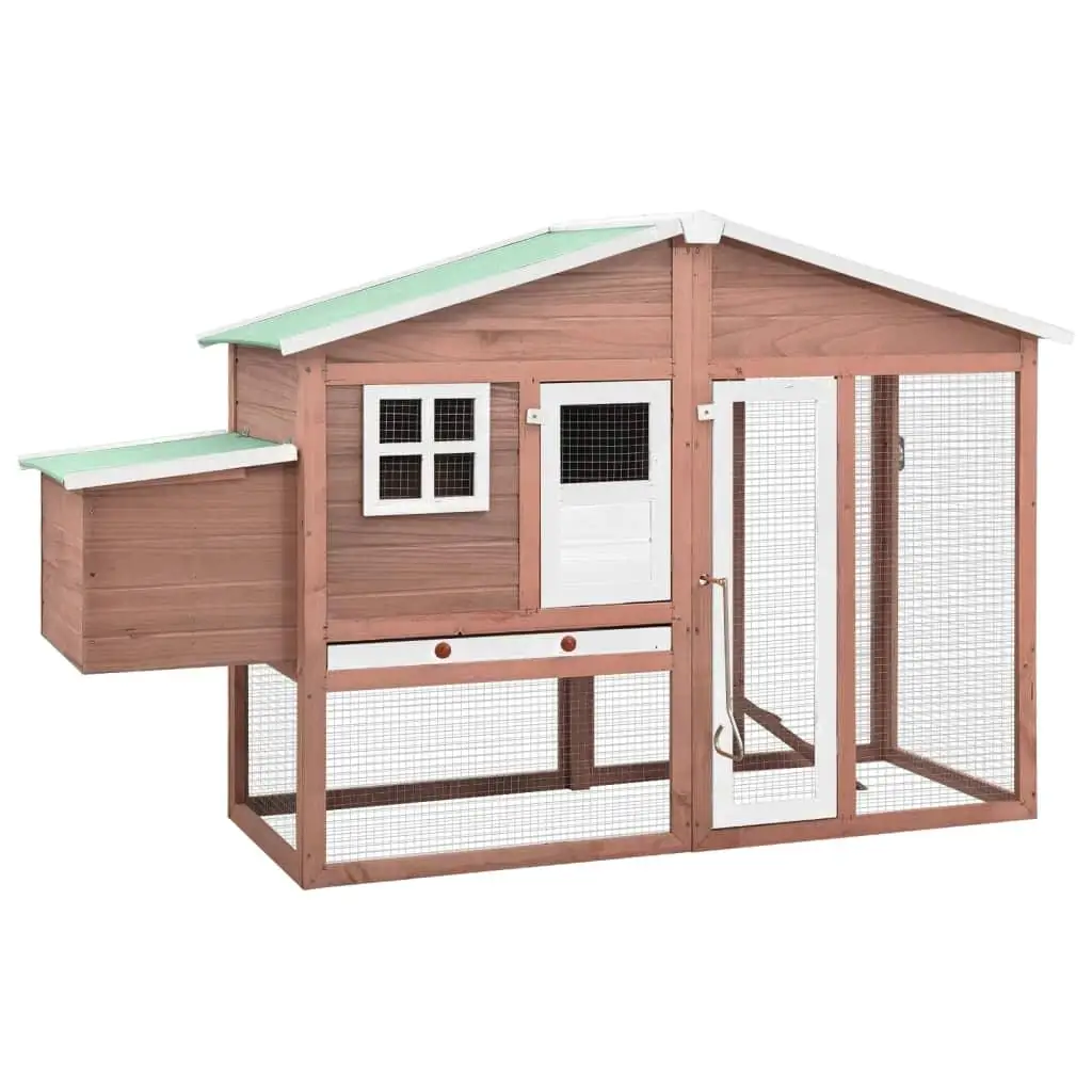 Mocha & White Solid Fir Wood Chicken Coop with Nest Box - Durable Outdoor Hen House