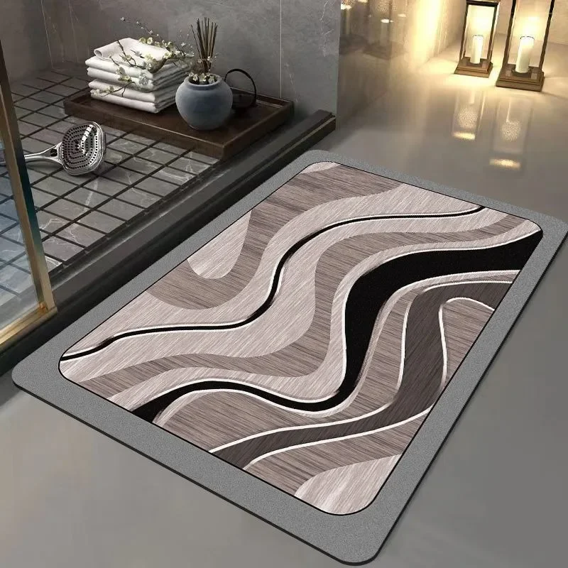 Luxury Bathroom Foot Mat Diatom Mud Super Absorbent Non-slip Rubber Sole Bath Mat Dirt-resistant Fast Drying Floor Mat