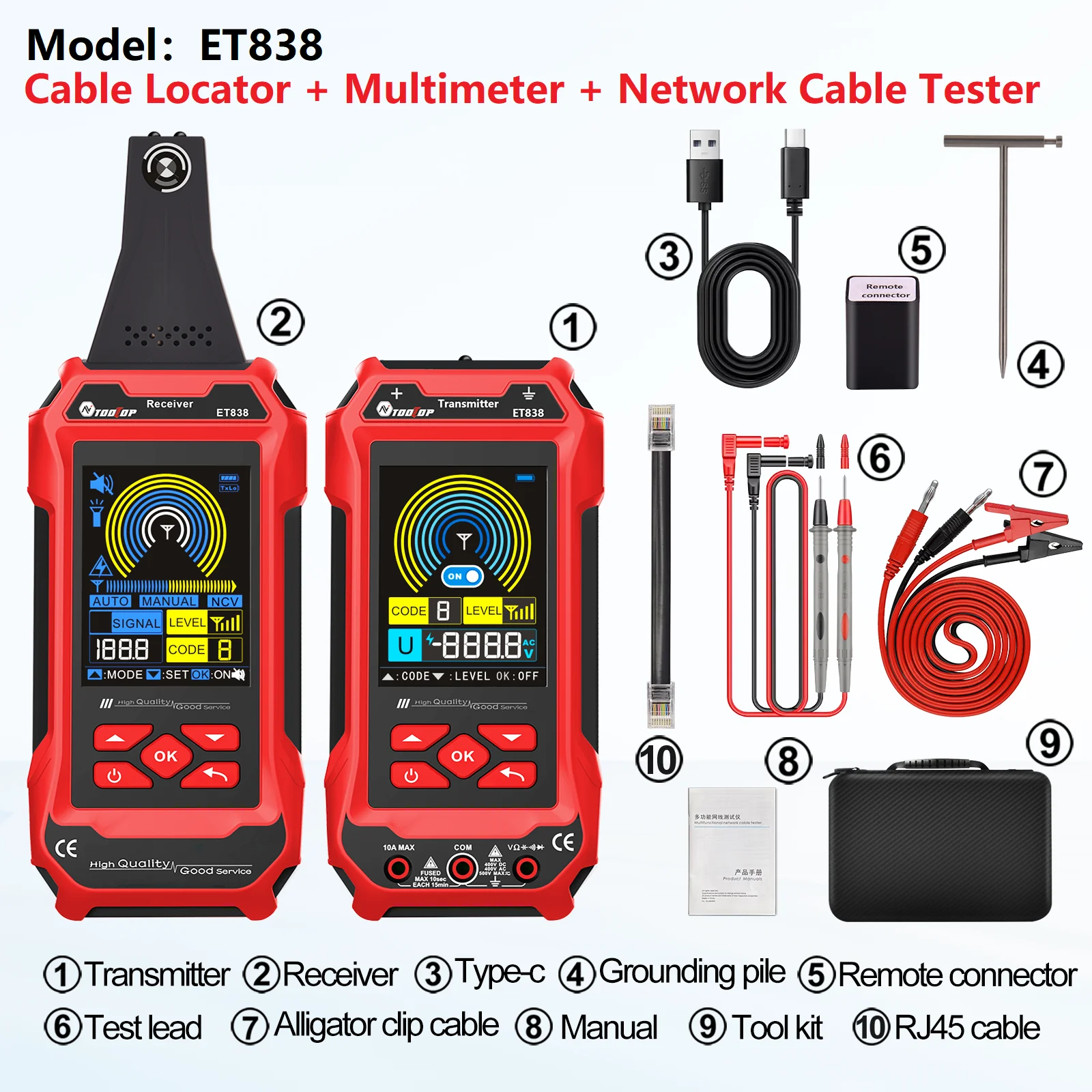 TOOLTOP 400V Ondergrondse Kabelzoeker AC/DC Multimeter Netwerkkabeltester Oplaadbare Inbouwbedrading Foutpositie