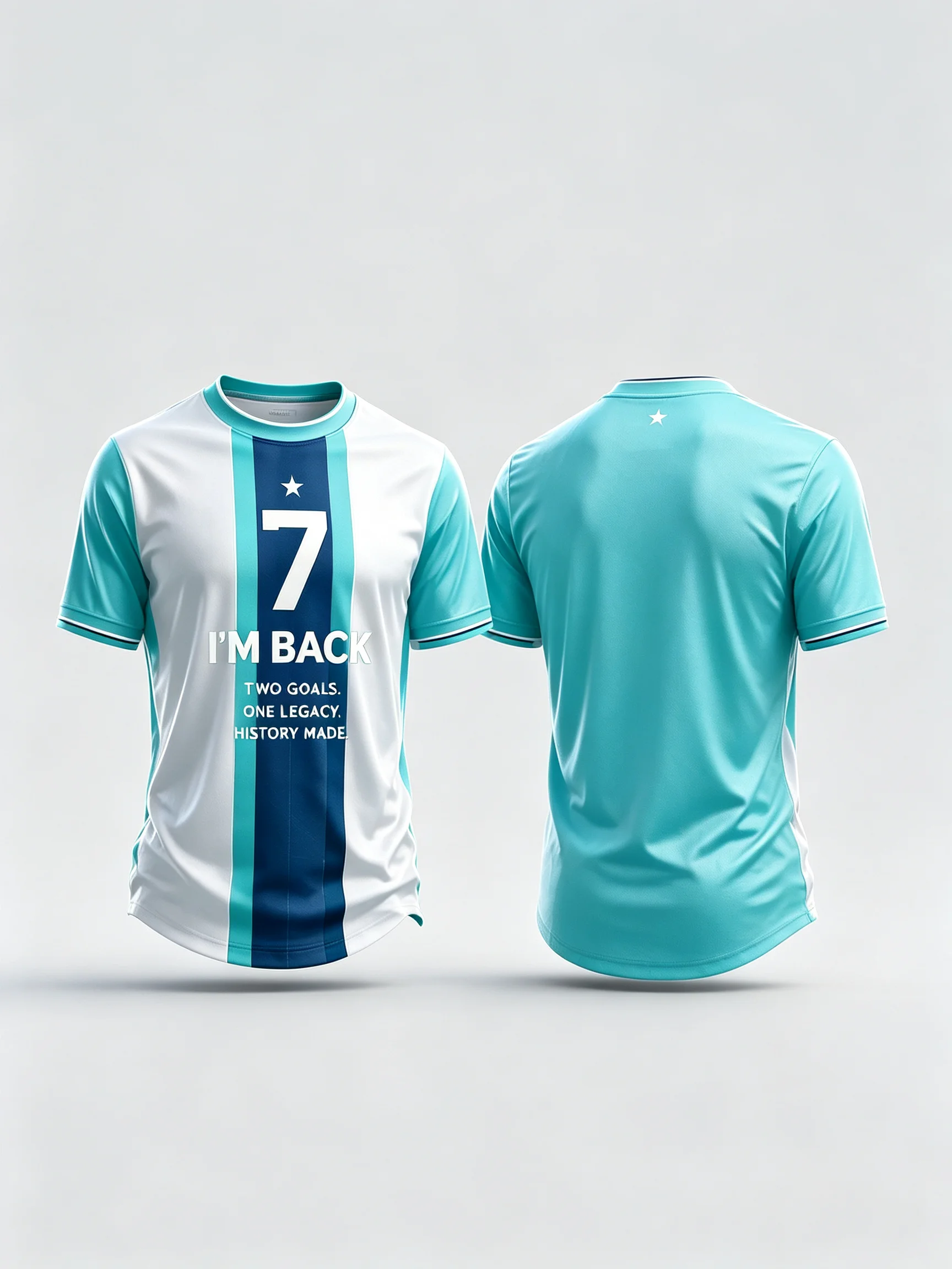 Men Number 7 I'M BACK Football Jersey White Blue Vertical Stripe Short Sleeve Soccer Sports T-Shirt