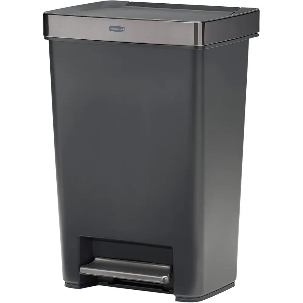 

12.4 Gallon Charcoal Step-On Trash Can with Stainless Steel Rim for Home, Kitchen, and Garage Use
