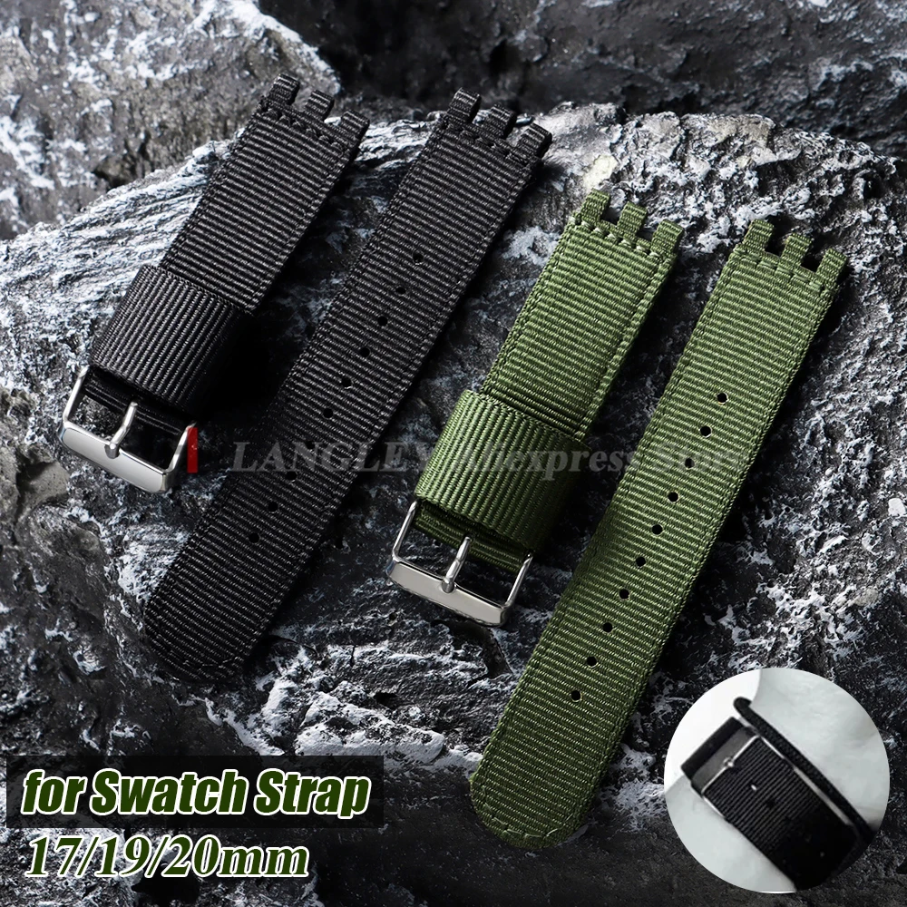 17 мм, 19 мм, 20 мм, тканевый нейлоновый ремешок для часов Swatch, тканый браслет, сменный браслет для женщин и мужчин, зеленый, черный, аксессуары для спортивных часов