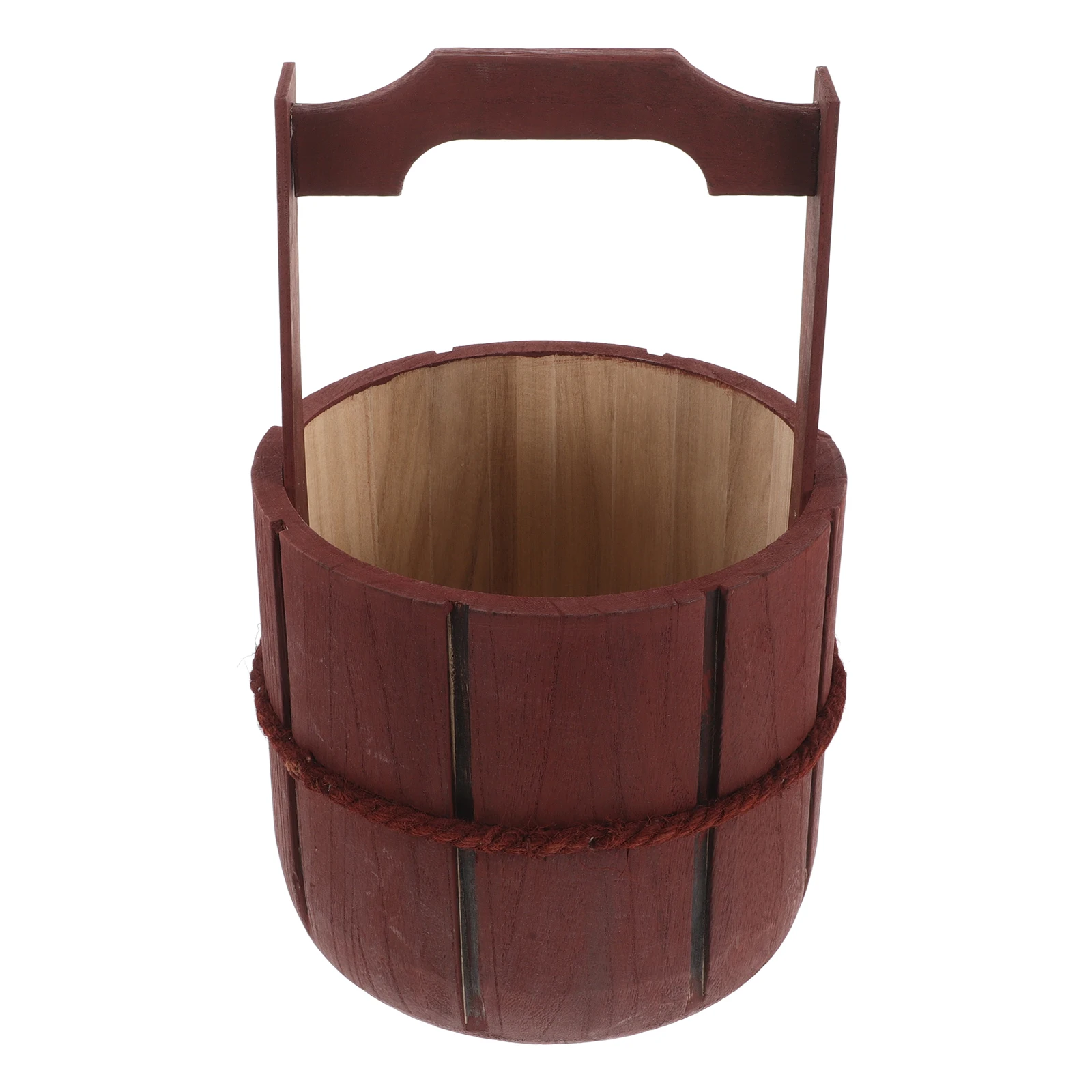 

Solid Wooden Barrel Props Round Bucket Wishing Well Yard Planter Handle Lightweight Portable Safe Children Dance Games
