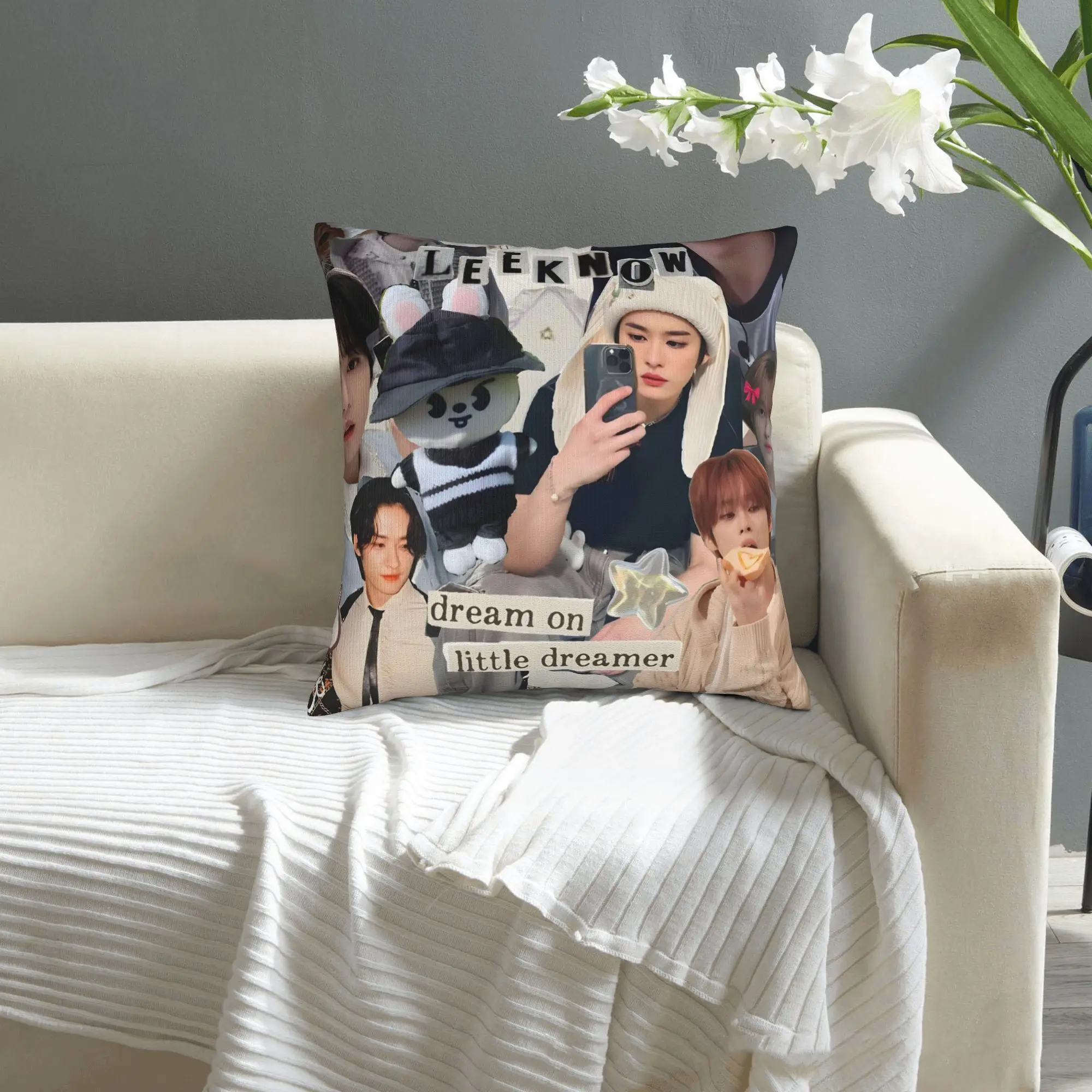 Stray Kids Lee Know Ins Style Pillow Cover for Sofa Bedroom Decor