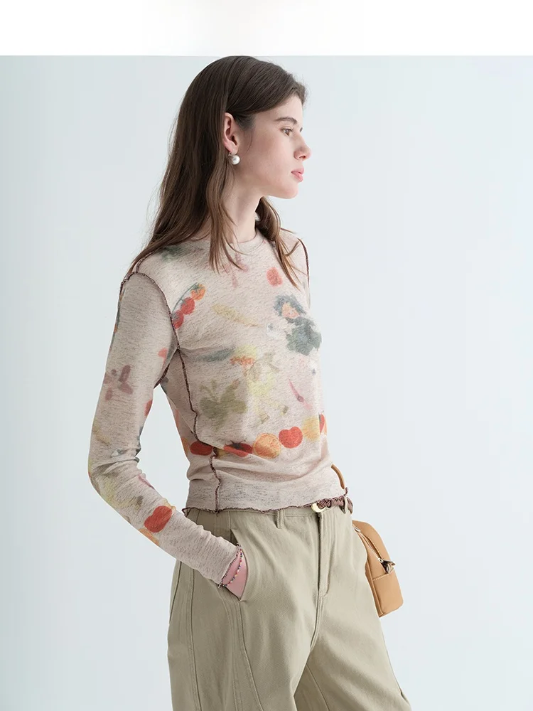 

Женская футболка с кружевной отделкой в стиле ретро, с длинным рукавом, облегающая, базовая, весенняя, модная, дышащая, повседневная, стильная.