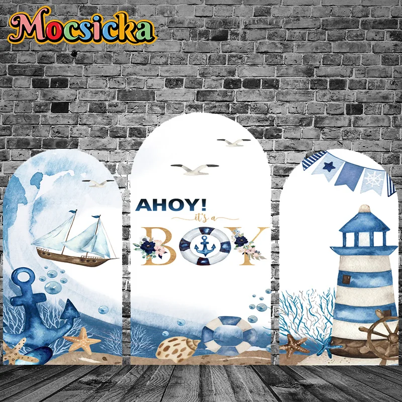

Mocsicka двойная сшитая арка фон для фотосъемки детский душ украшения день рождения маяк морские приключения фото фон