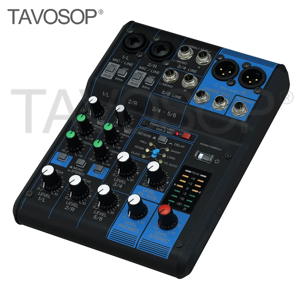 Mezclador de audio profesional de 6 canales, consola de sonido para DJ con mezclador estéreo MG06X de 10 entradas y 48V para micrófono, MP3, PC, grabación y karaoke.