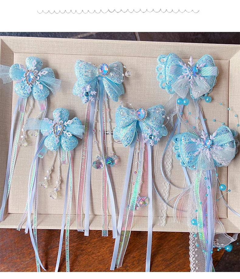 2er-Set Prinzessinnen-Haarspangen für Kleinkinder, Glitzer-Schneeflocken-Quasten-Strass-Haarspangen, schmerzfreie Haarspangen für Kindergeburtstage – Detail 3