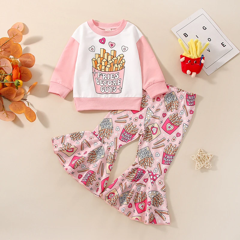 

Girls Hooded Sweatshirt and Jogger Pants Set with Fun Graphic Print and Comfortable Fit