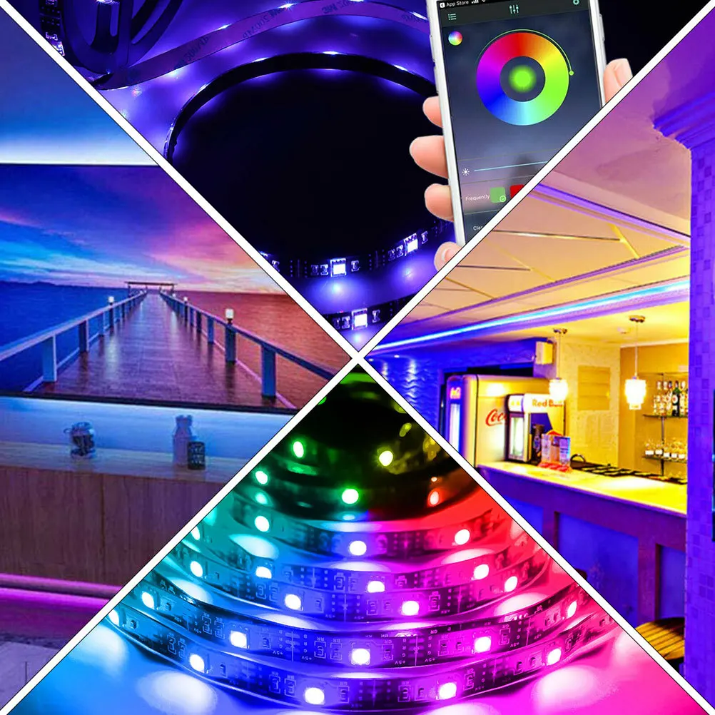 شريط أضواء LED بطول 5 أمتار يتم التحكم فيه بواسطة تطبيق RGB 16 للضوء الخلفي تحت ديكور الخزانة