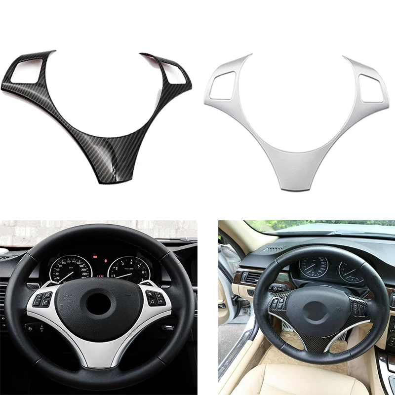 For BMW 3 Series E90 E92 E93 2005-2010 2011 2012 Car Inner Steering Wheel Trim Decoration Cover Carbon Fiber Look Sliver