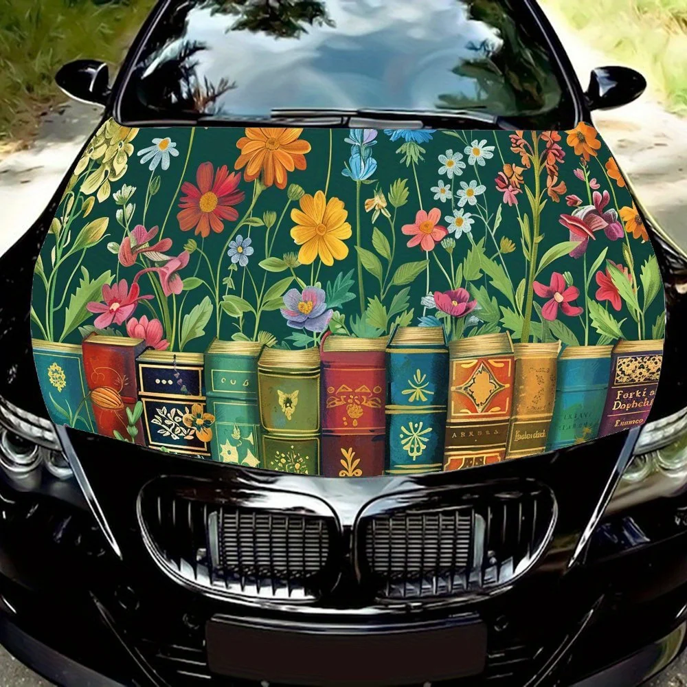 

Flowers bloom on the book Car Hood Vinyl Wraps Sticker, Car Engine Decal, Waterproof Self-adhesive Car Packaging Cover, Universa