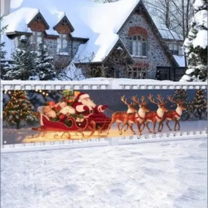 VIKAMA Santa Sleigh Christmas Wall Tapestry Reindeer Snow Night Scene Wall Hanging Backdrop for Holiday Home Decoration