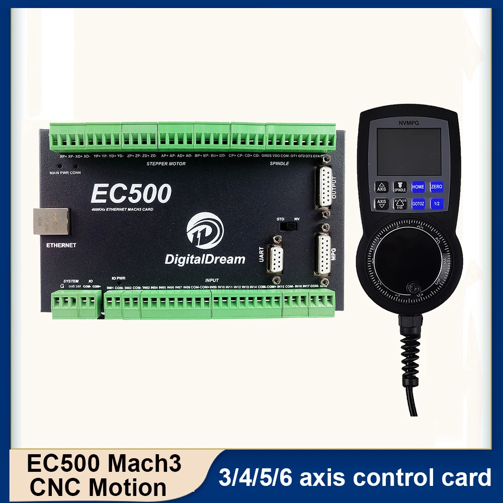 EC500 460Khz /4/5/6 Axis Mach 3 CNC Motion Controller With NVMPG Pendant For CNC Router Milling Router With 75w power supply