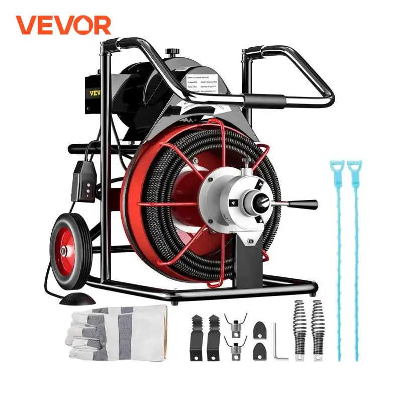 VEVOR Electric Drain Auger Pipe Cleaner Unblocker Plunger Tool Sink Sewer Snake Cleaning Machine Set 50FT 75FT 100FT x 10mm 13mm