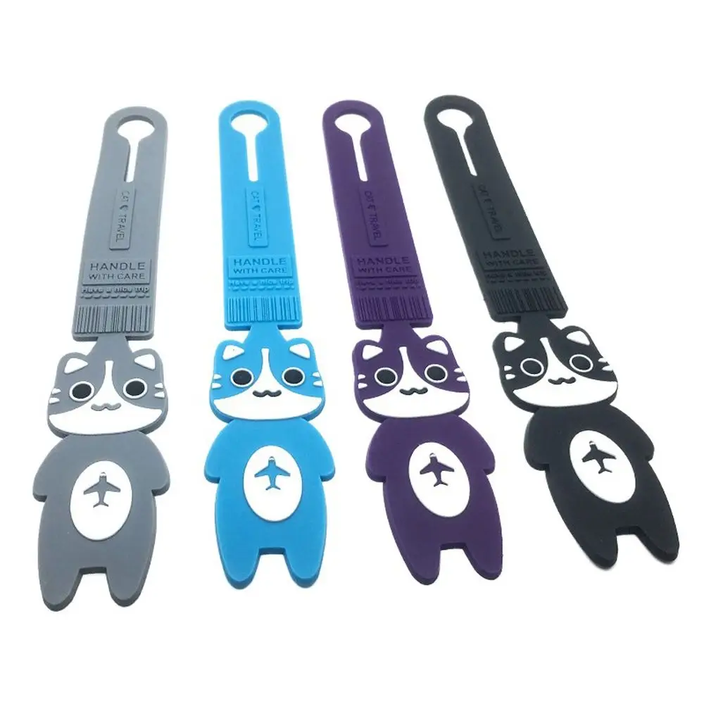 귀여운 만화 여행 수하물 태그 고양이 핸드백 라벨 탑승권 PVC 수하물 이름 태그 여행 액세서리 비행기 체크인