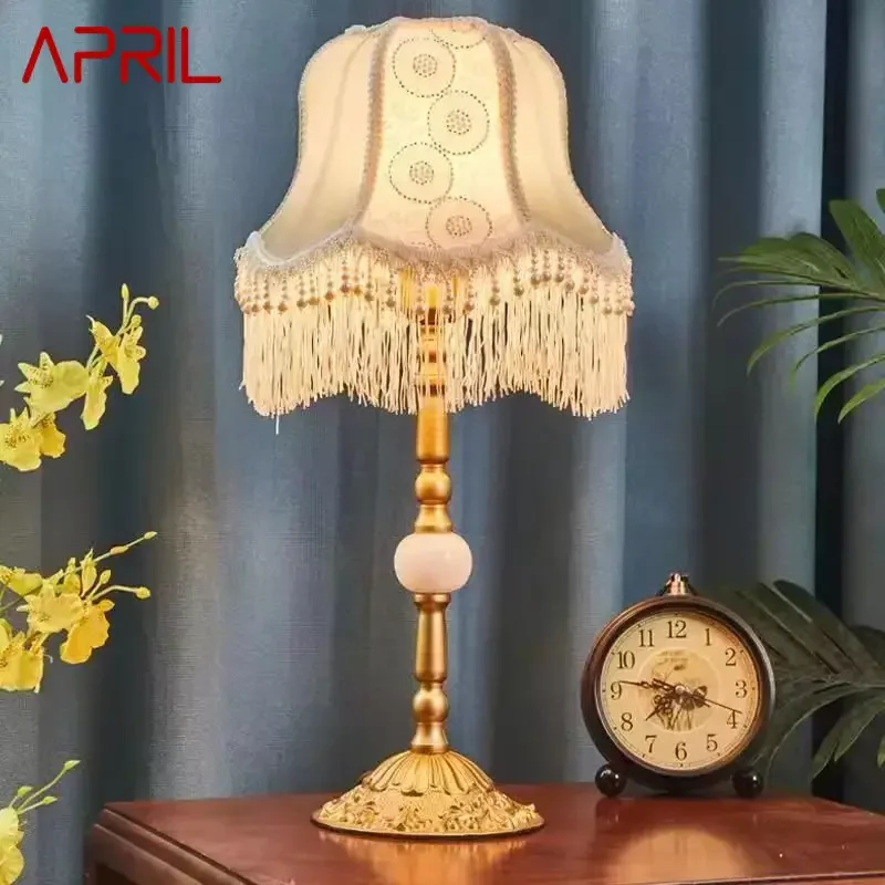 

APRIL French Table Lamp American Retro Living Room Bedroom Villa European Pastoral Creative Tassels Desk Light