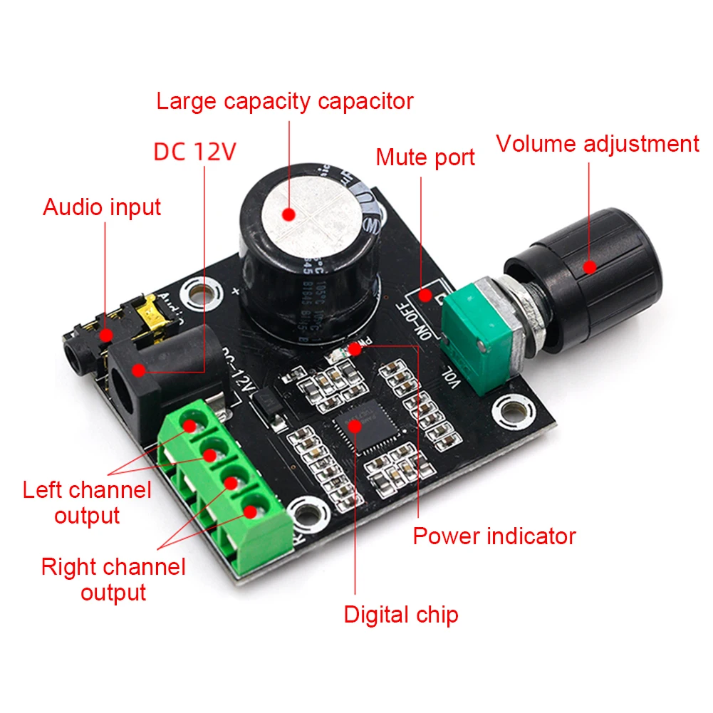 2 X 15W PAM8610 Digital Audio Amplifier Board Dual-channel Class D Audio Power Amplifier Board Module with Delay 12V